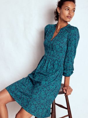 Naomi Relaxed Jersey Dress-Midnight Ocean. Ornate Flora