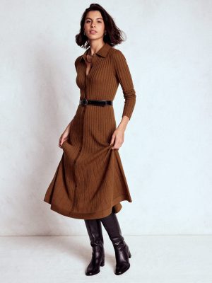 Rachel Knitted Shirt Dress-Raw Umber