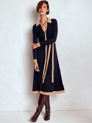 Rachel Knitted Shirt Dress-Navy