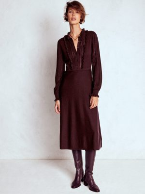 Winifred Frilled Knitted Dress-Coffee Bean