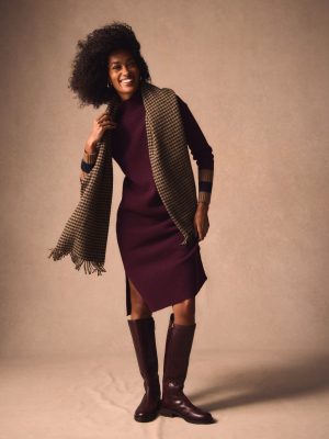 Merino Knitted Dress-Dark Cherry. Brown Stripe