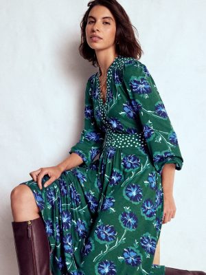 Lily Long Sleeve Midi Dress-Emerald. Delicate Carnation