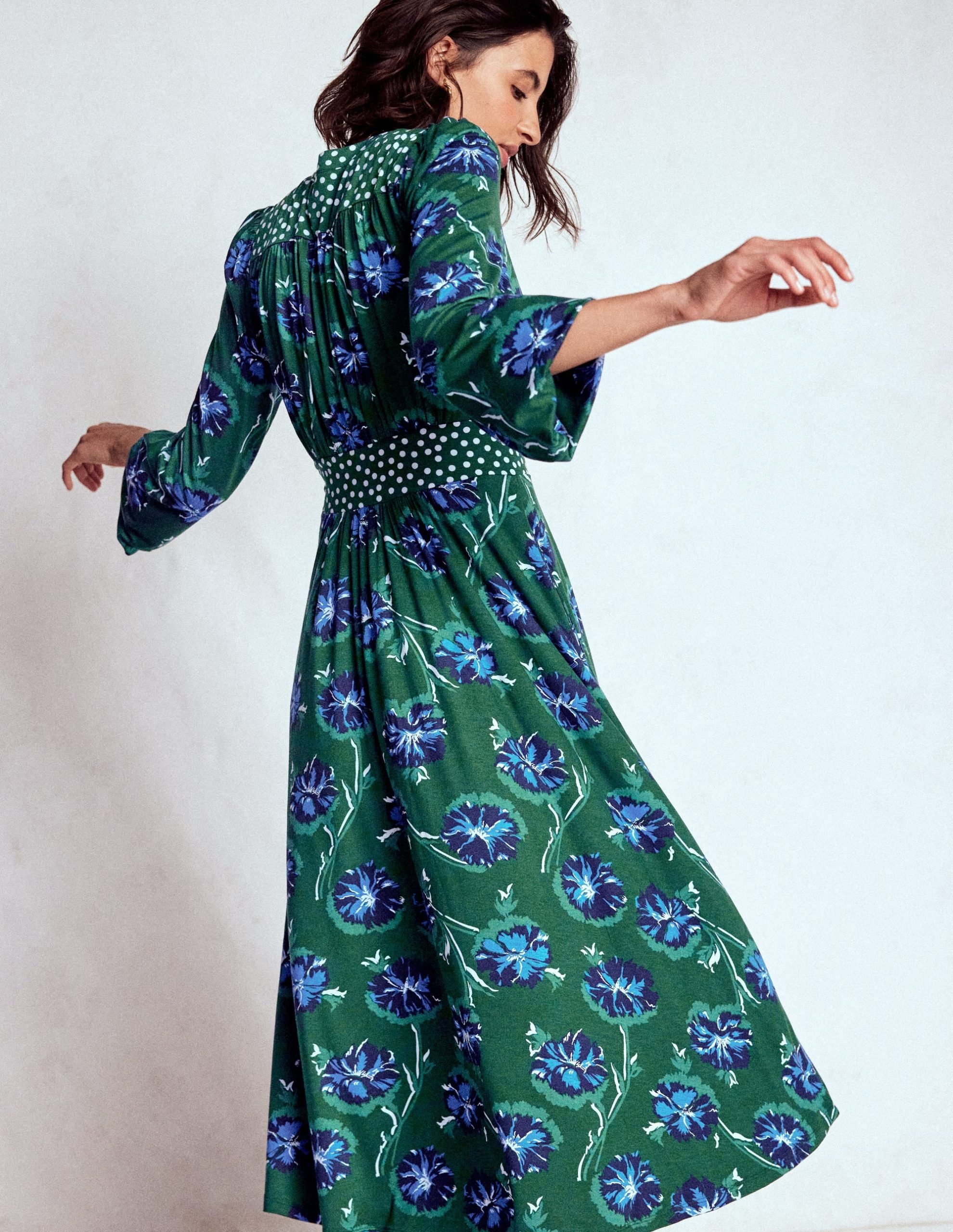 Lily Long Sleeve Midi Dress-Emerald. Delicate Carnation - Image 3