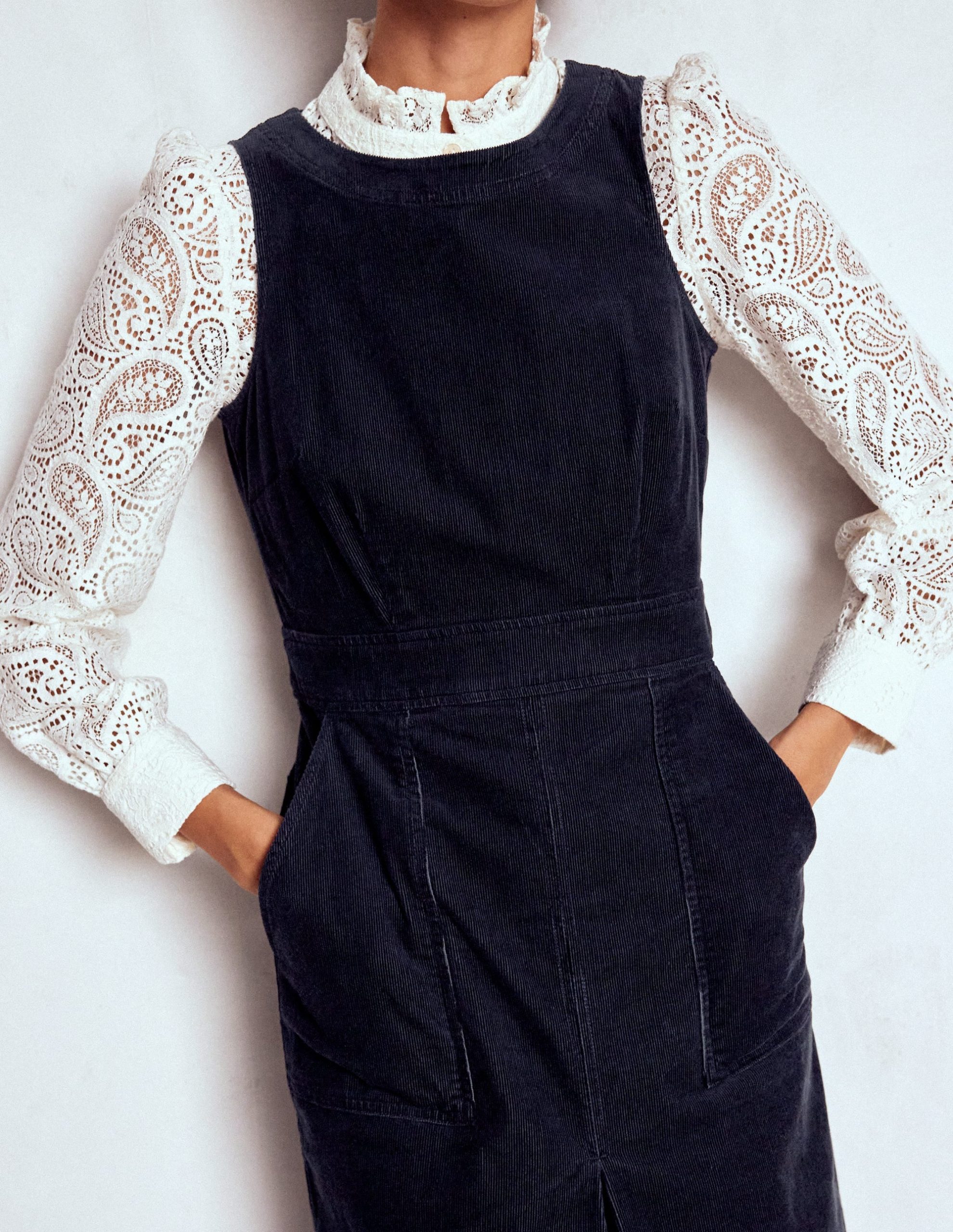 Ula Box Pleat Cord Midi Dress-Midnight Blue - Image 2