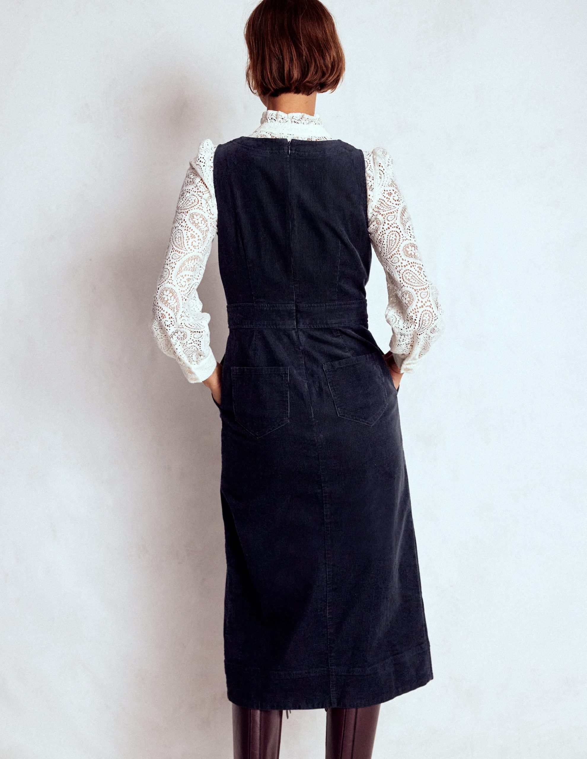 Ula Box Pleat Cord Midi Dress-Midnight Blue - Image 3