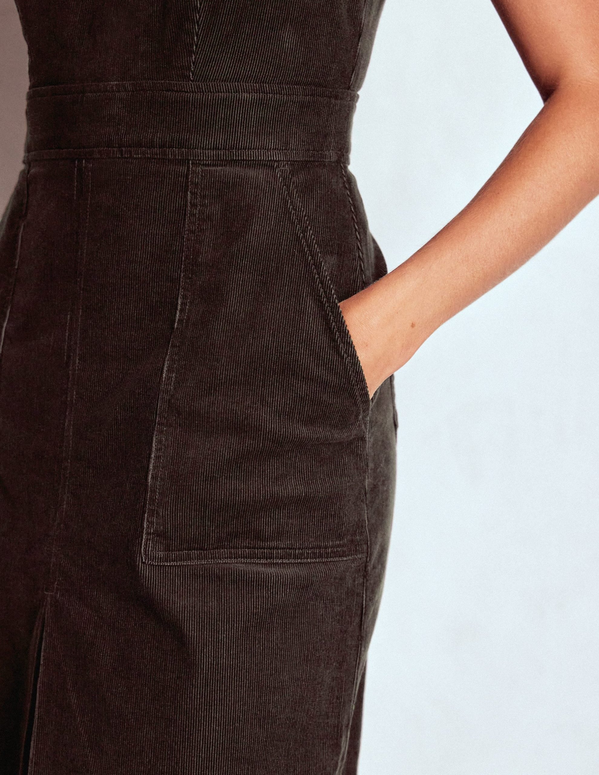 Ula Box Pleat Cord Midi Dress-Espresso - Image 2