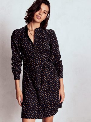 Bre Cord Short Dress-French Navy. Painted Dot