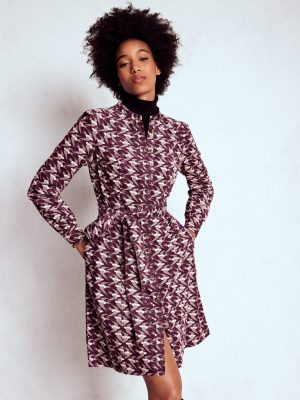 Bre Cord Short Dress-Dark Cherry. Swooping Swallow