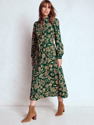 Adelaide Zip Cord Midi Dress-Emerald Night. Elaborate Vine