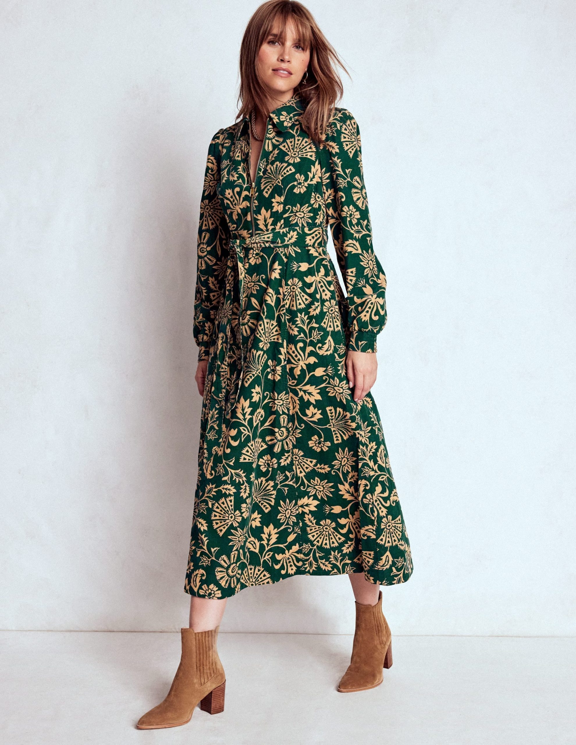 Adelaide Zip Cord Midi Dress-Emerald Night. Elaborate Vine