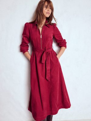 Adelaide Zip Cord Midi Dress-Burgundy Red