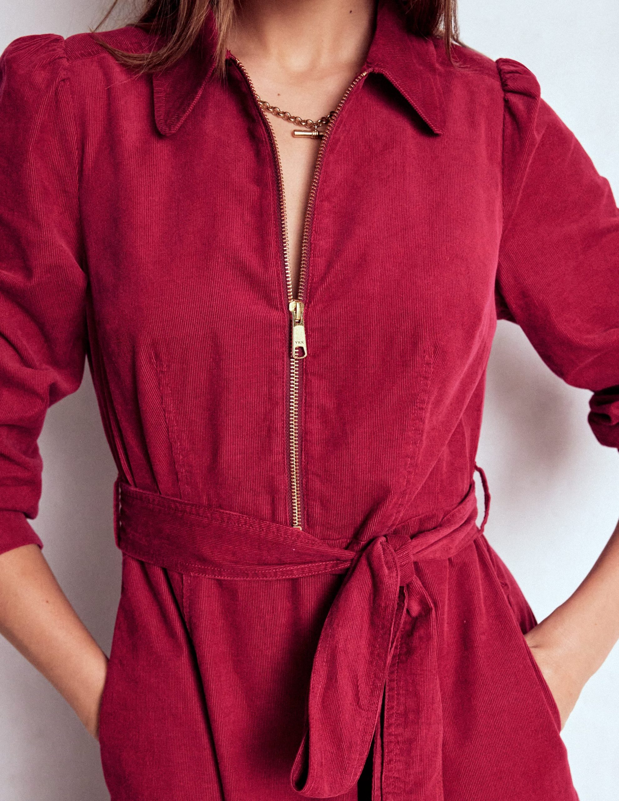 Adelaide Zip Cord Midi Dress-Burgundy Red - Image 5