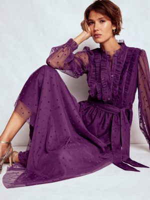 Tulle Ruffle Maxi Dress-Viola Purple