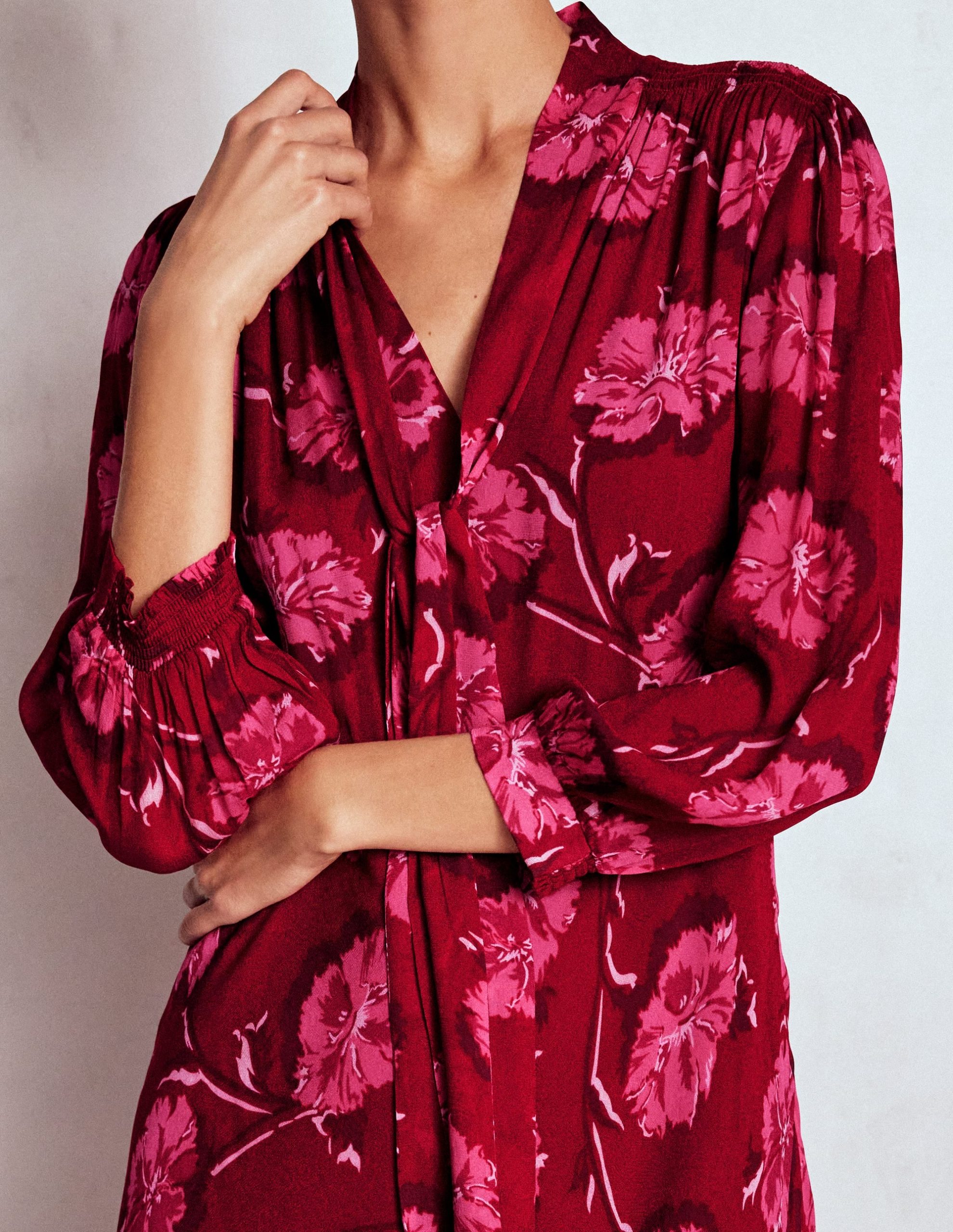 Brooke Tie Neck Tea Dress-Cranberry Red. Delicate Vine - Image 2