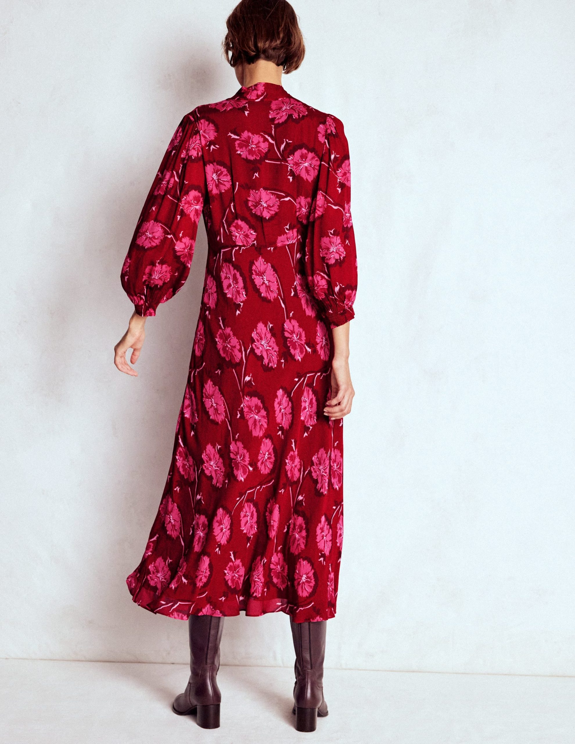 Brooke Tie Neck Tea Dress-Cranberry Red. Delicate Vine - Image 3