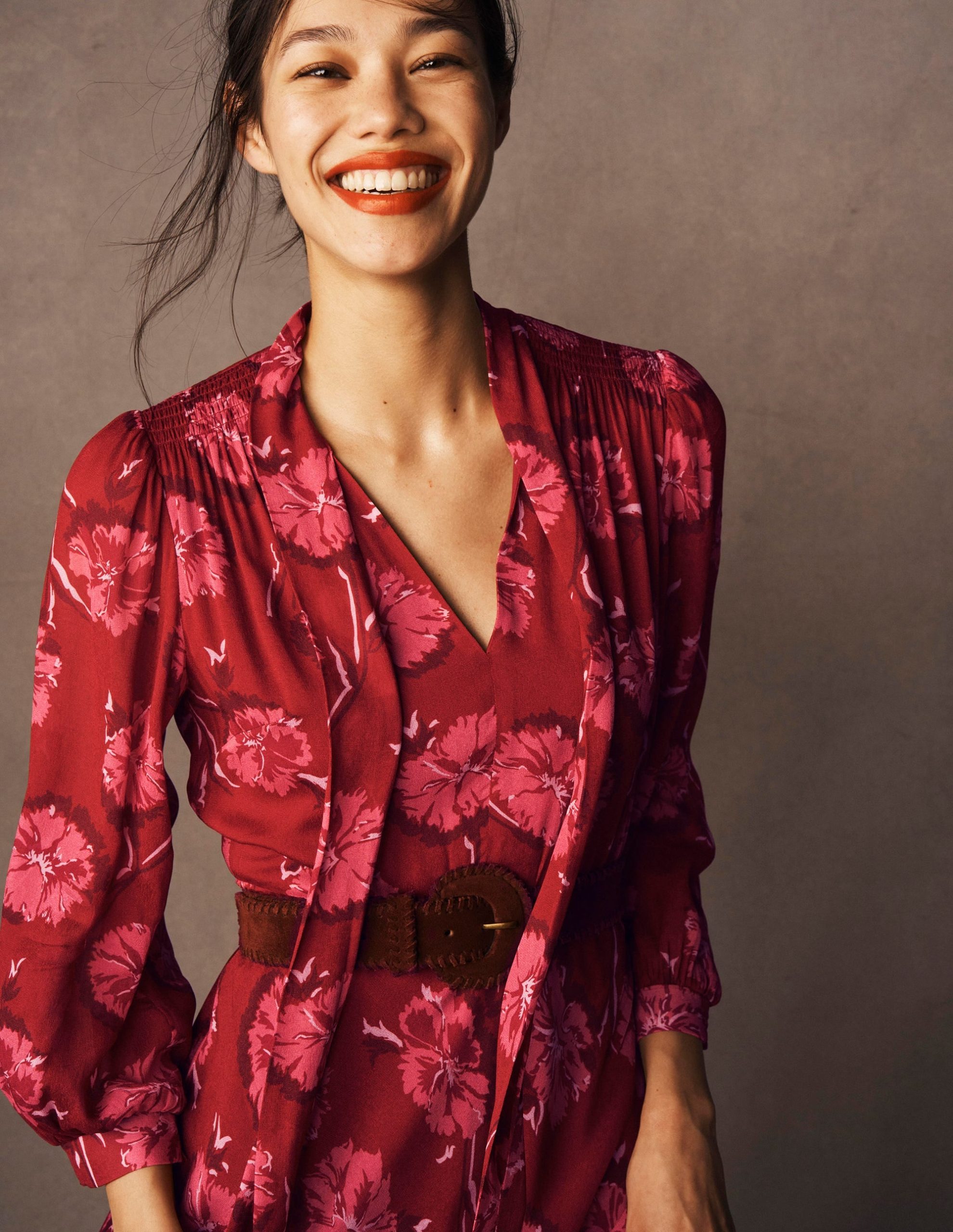 Brooke Tie Neck Tea Dress-Cranberry Red. Delicate Vine - Image 5