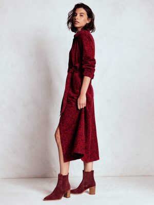 Clara Cord Midi Dress-Red Liquorice. Ornate Flora