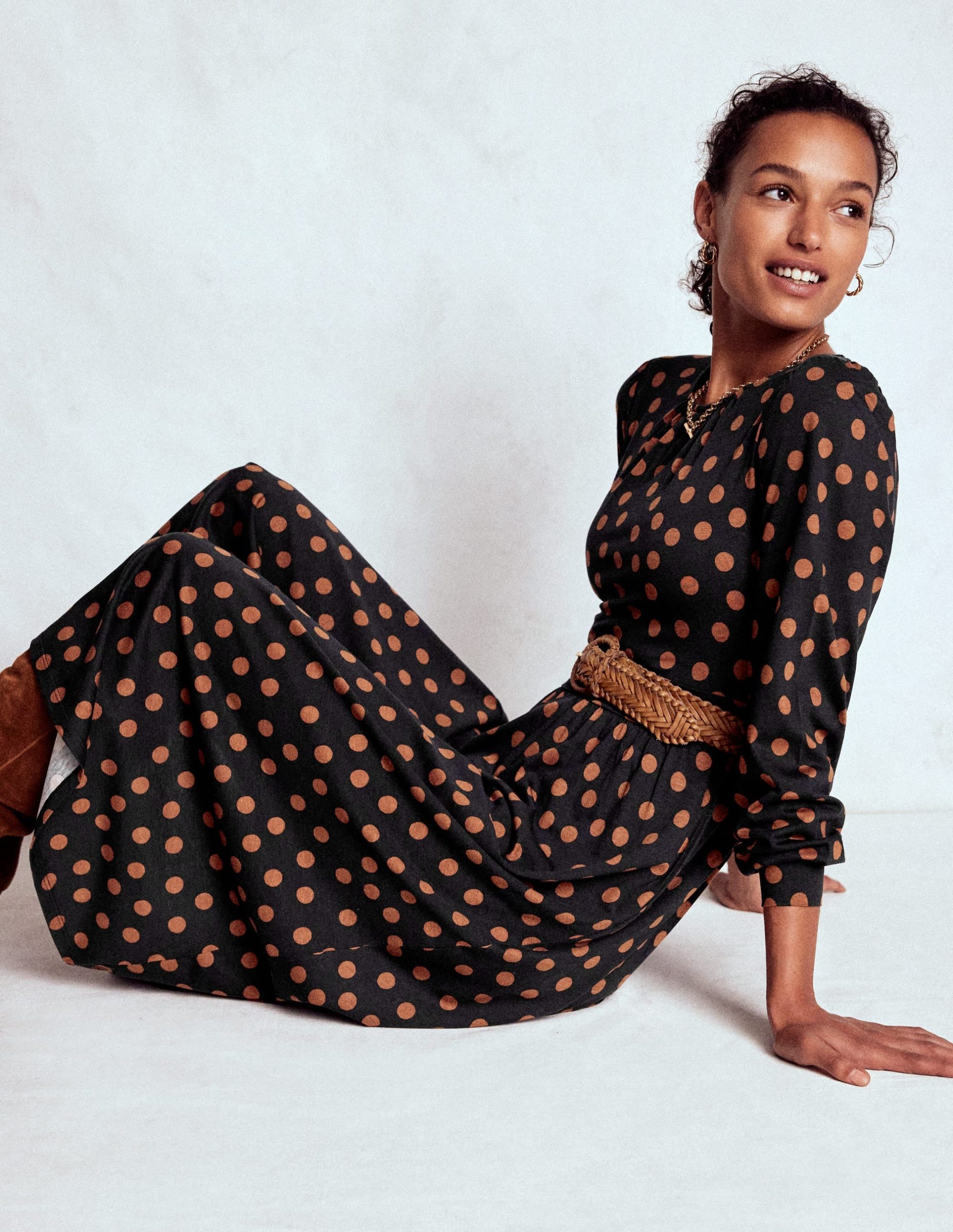 Alexandra Jersey Midi Dress-Black. Tortoise Shell Dot - Image 2