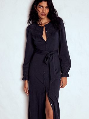 Pippa Broderie Jersey Dress-Navy