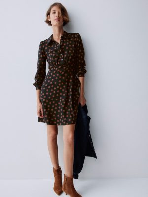Orla Short Jersey Shirt Dress-Russet. Painted Dot