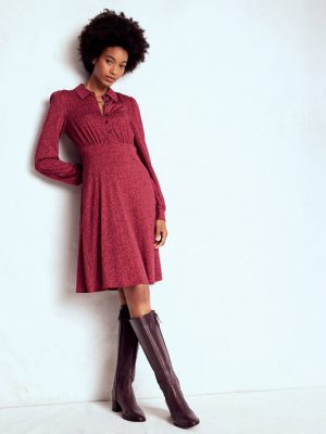 Orla Short Jersey Shirt Dress-Chestnut. Blossomy Paisley