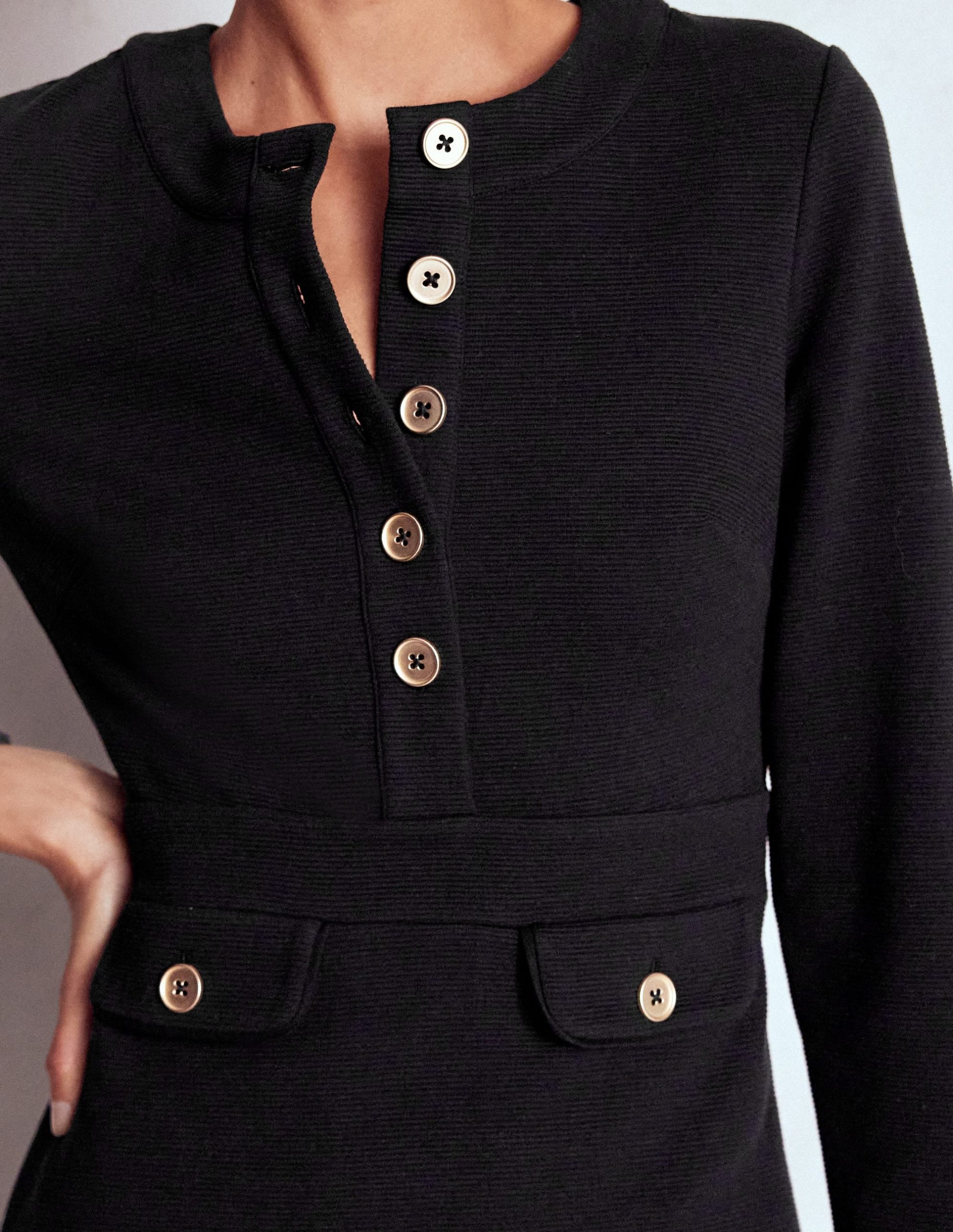 Lavinia Button Shift Dress-Black - Image 2