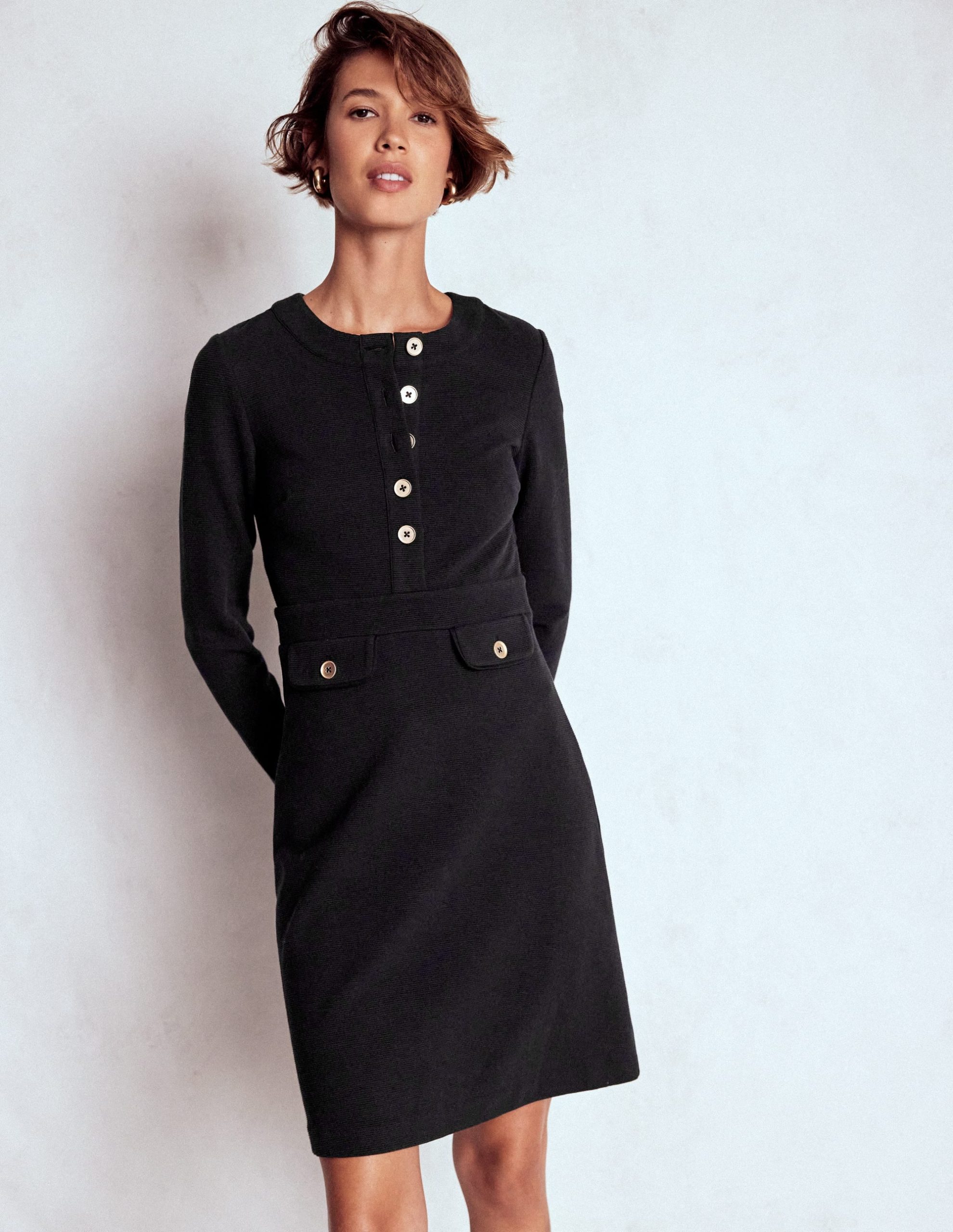 Lavinia Button Shift Dress-Black - Image 4