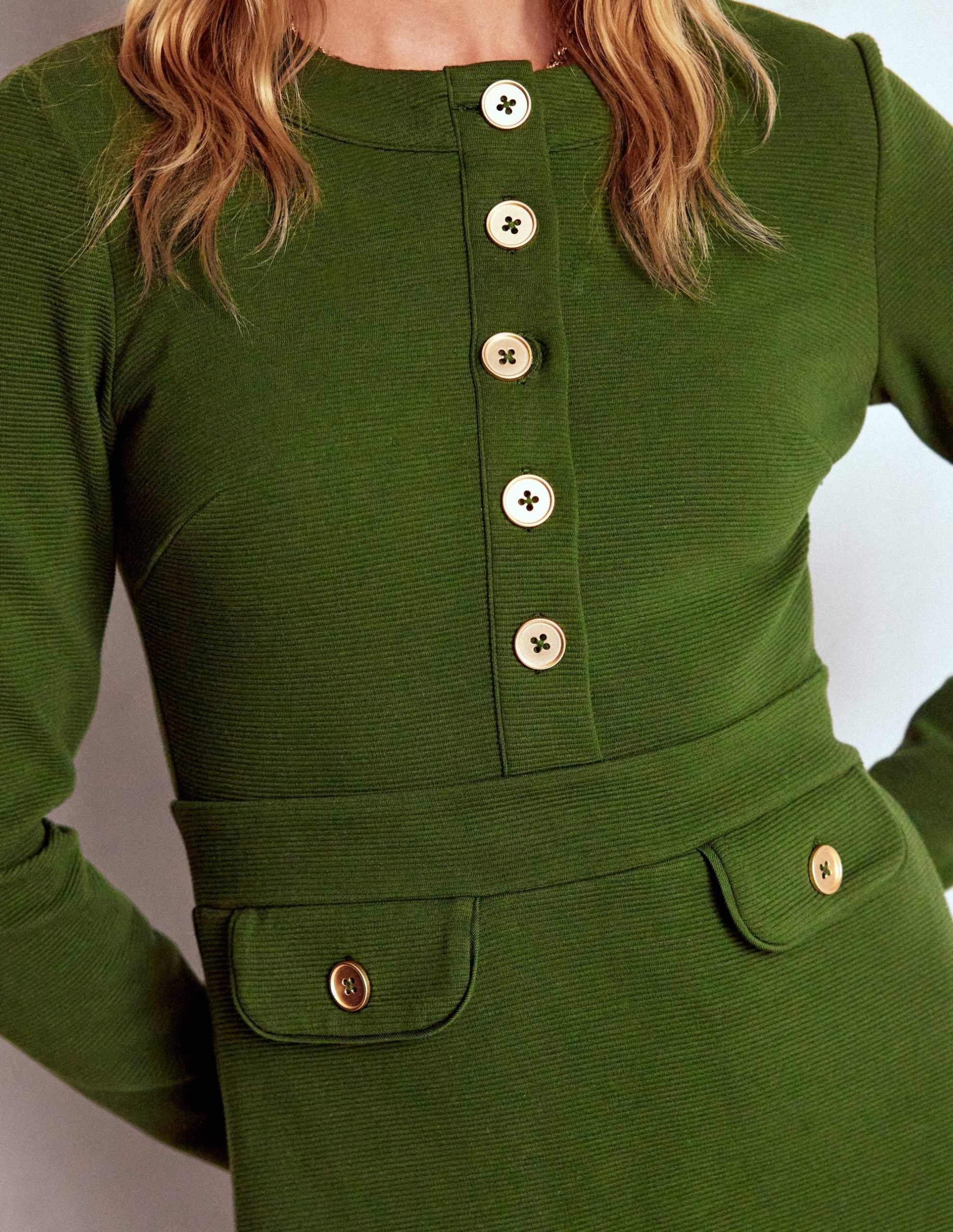 Lavinia Button Shift Dress-Green Fir - Image 2