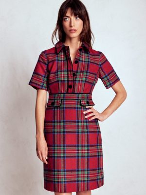 Eda Check Shift Dress-Red. Blue and Green Check