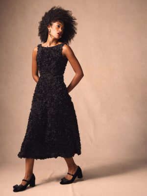 Scoop Back Fit and Flare Dress-Black