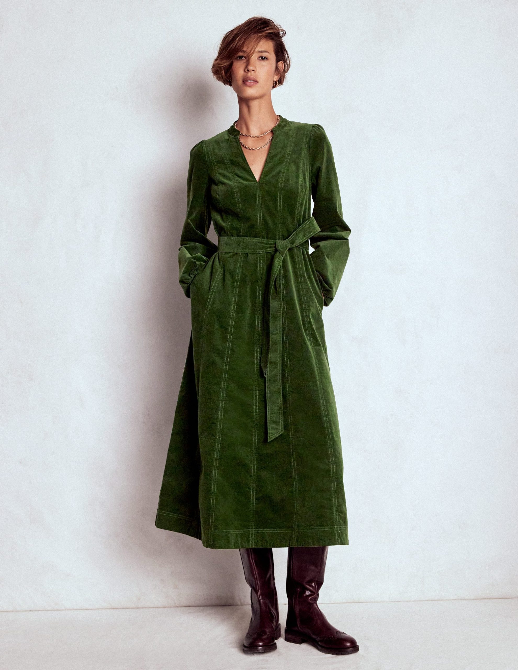 Ros Panelled Cord Midi Dress-Green Fir - Image 5
