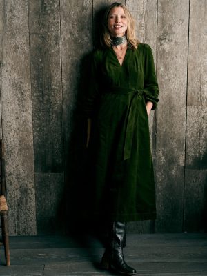 Ros Panelled Cord Midi Dress-Green Fir