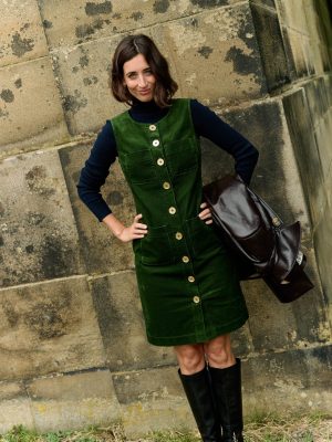 Evelyn Cord Shift Dress-Green Fir