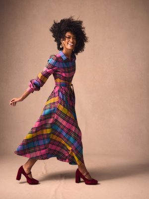 Vivienne Check Midi Dress-Multi. Blanket Check