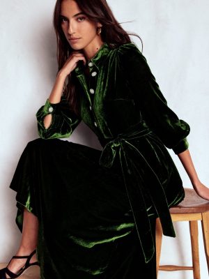 Vivienne Velvet Midi Dress-Green Fir