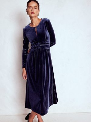 Tilda Velvet Midi Dress-Navy
