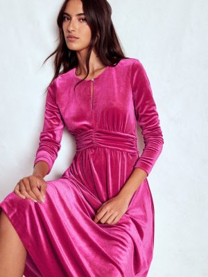 Tilda Velvet Midi Dress-Vibrant Pink