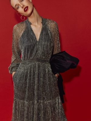 Lucille Smocked Sparkle Dress-Black and Gold