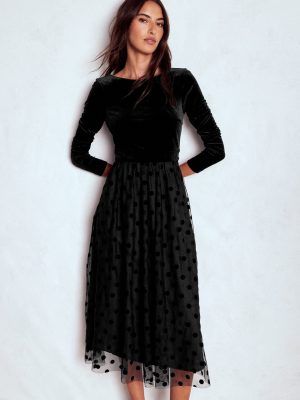 Velvet Bodice Jersey Dress-Black