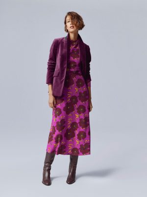 Ruched Jersey Midi Dress-Hollyhock. Peony Bloom