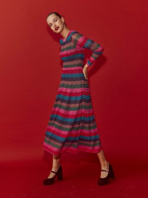 Metallic Wave Dress-Multi Stripe