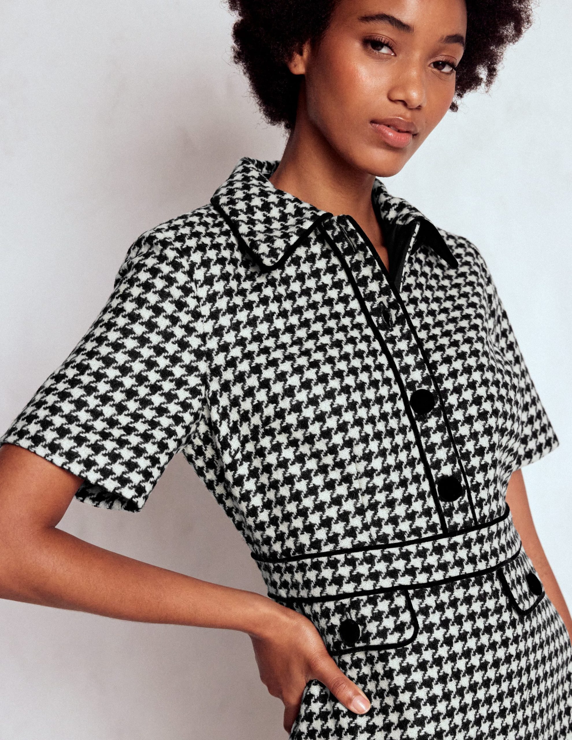 Eda Wool Shift Dress-Black Dogstooth - Image 2