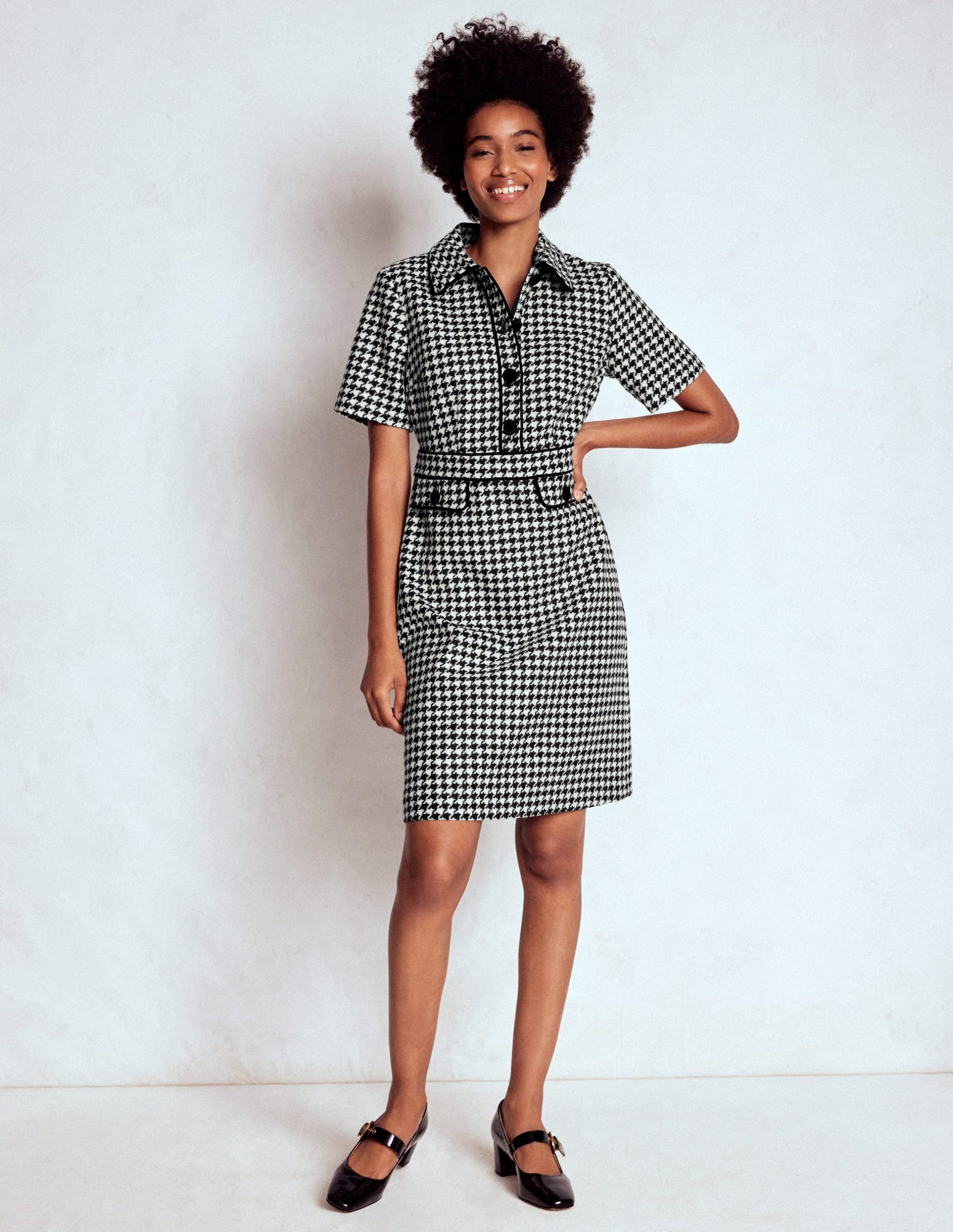 Eda Wool Shift Dress-Black Dogstooth - Image 4