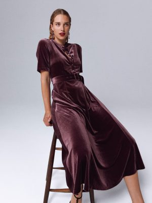 Kate Velvet Shirt Dress-Dark Cherry