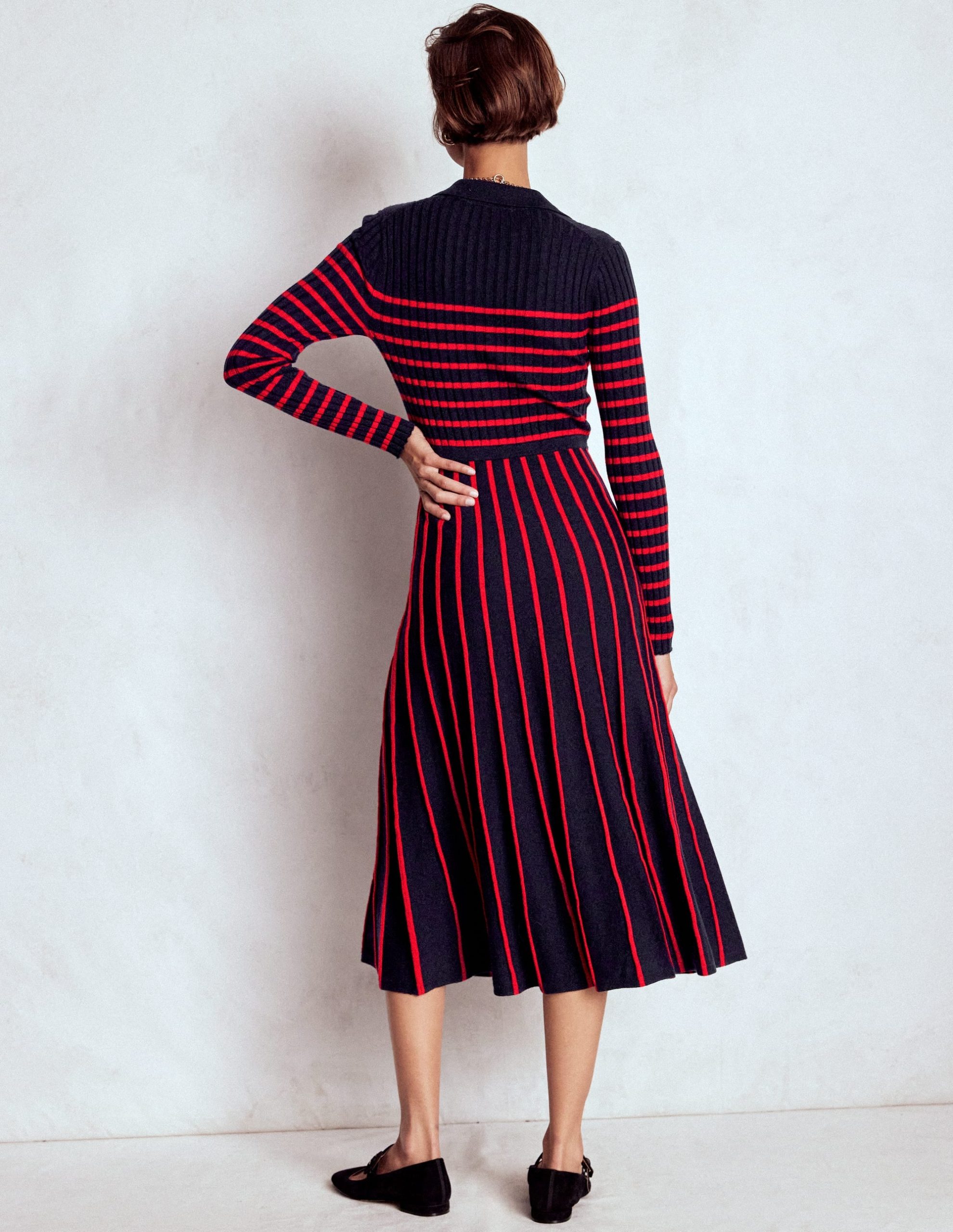 Br?nte Knitted Rib Shirt Dress-Navy and Red Stripe - Image 3