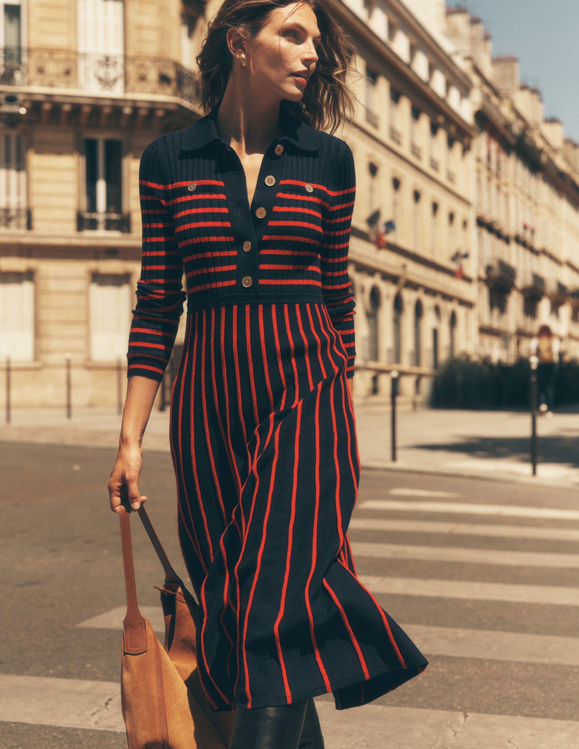 Br?nte Knitted Rib Shirt Dress-Navy and Red Stripe - Image 6