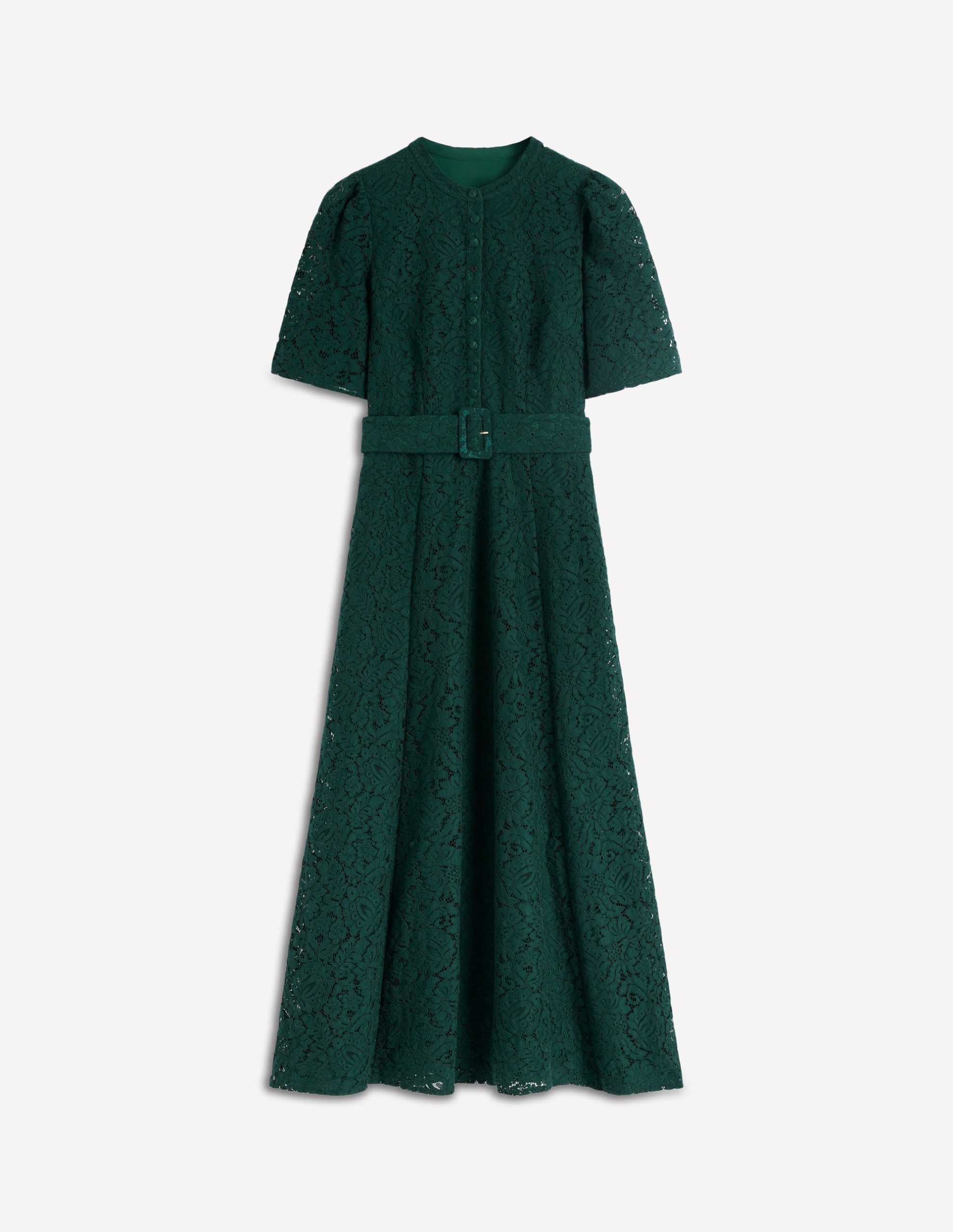 Kate Puff Sleeve Lace Dress-Dark Green - Image 6