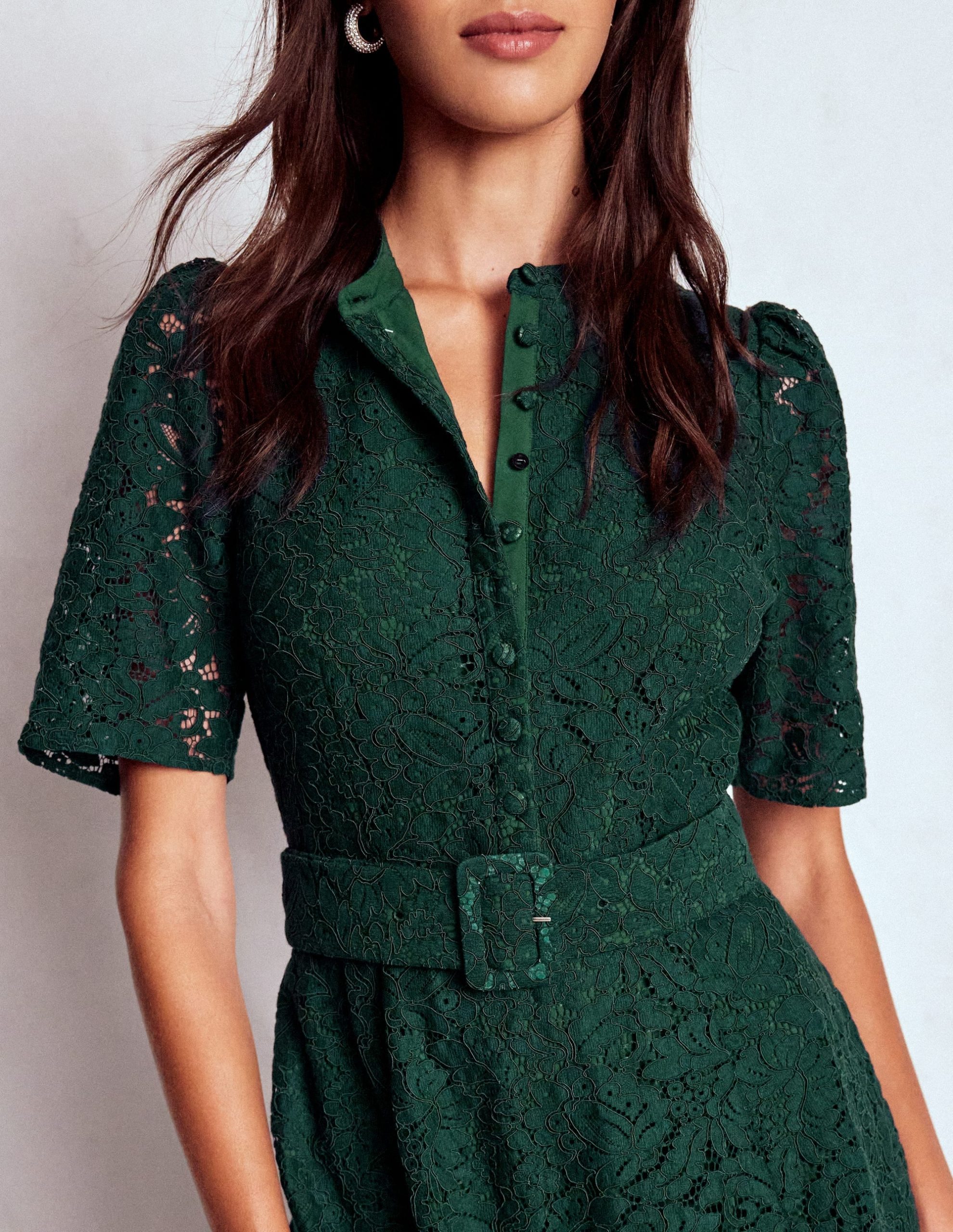 Kate Puff Sleeve Lace Dress-Dark Green - Image 3