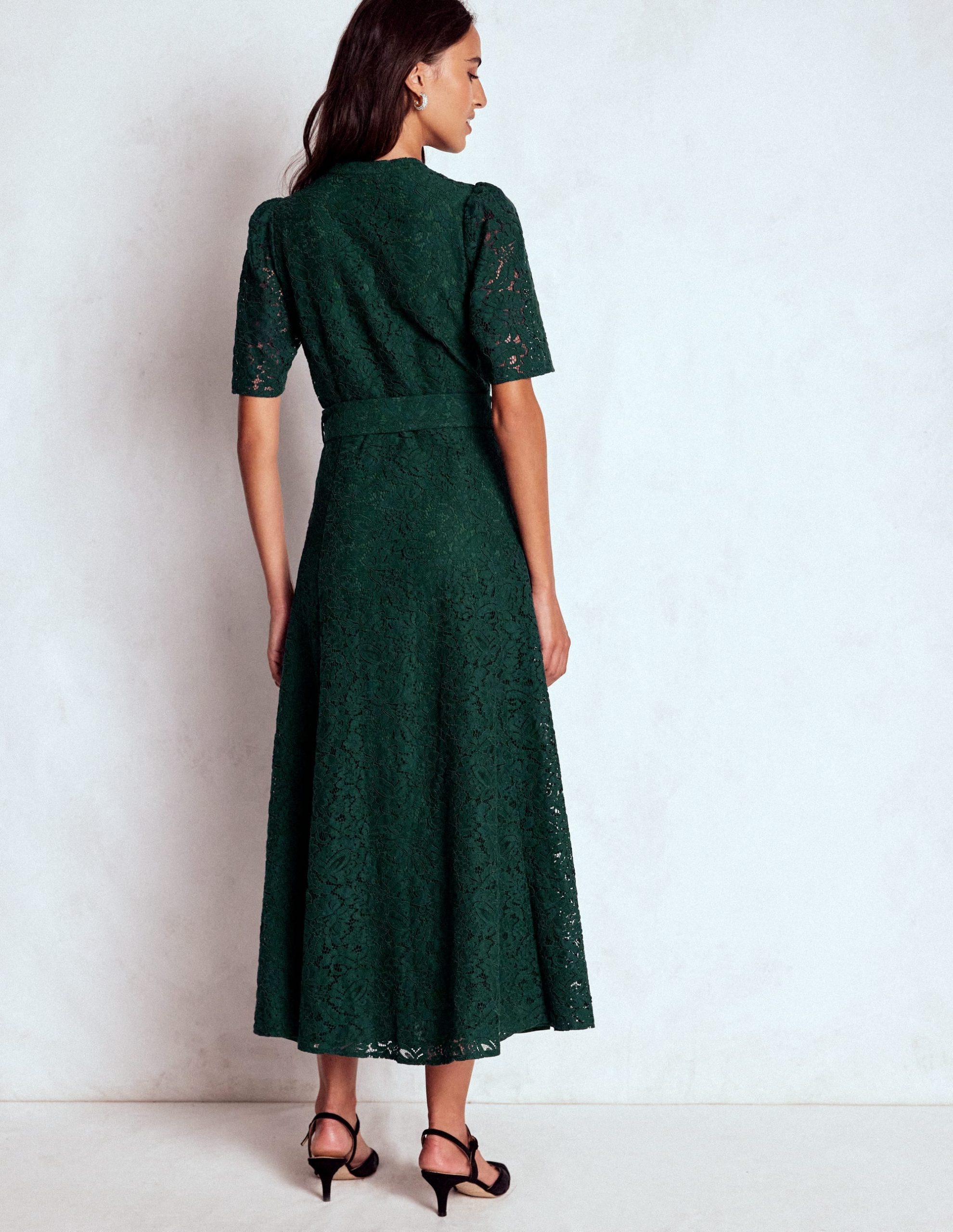 Kate Puff Sleeve Lace Dress-Dark Green - Image 4