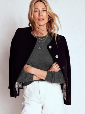 Eva Cashmere Crew Neck Sweater-Charcoal Melange